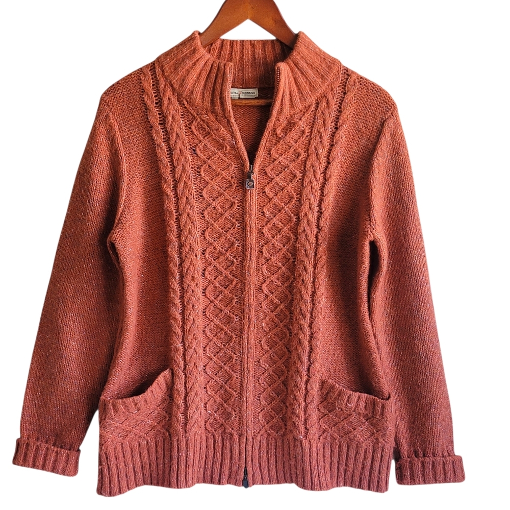 Royal Robbins Cable Knit Cardigan Sweater Orange Womens Large